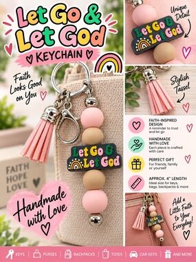 A76. Let Go & Let God Keychain Pink & Tan NWT